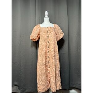 J.Crew Leopard Print Midi Dress Medium Orange Puff Sleeve Button Front